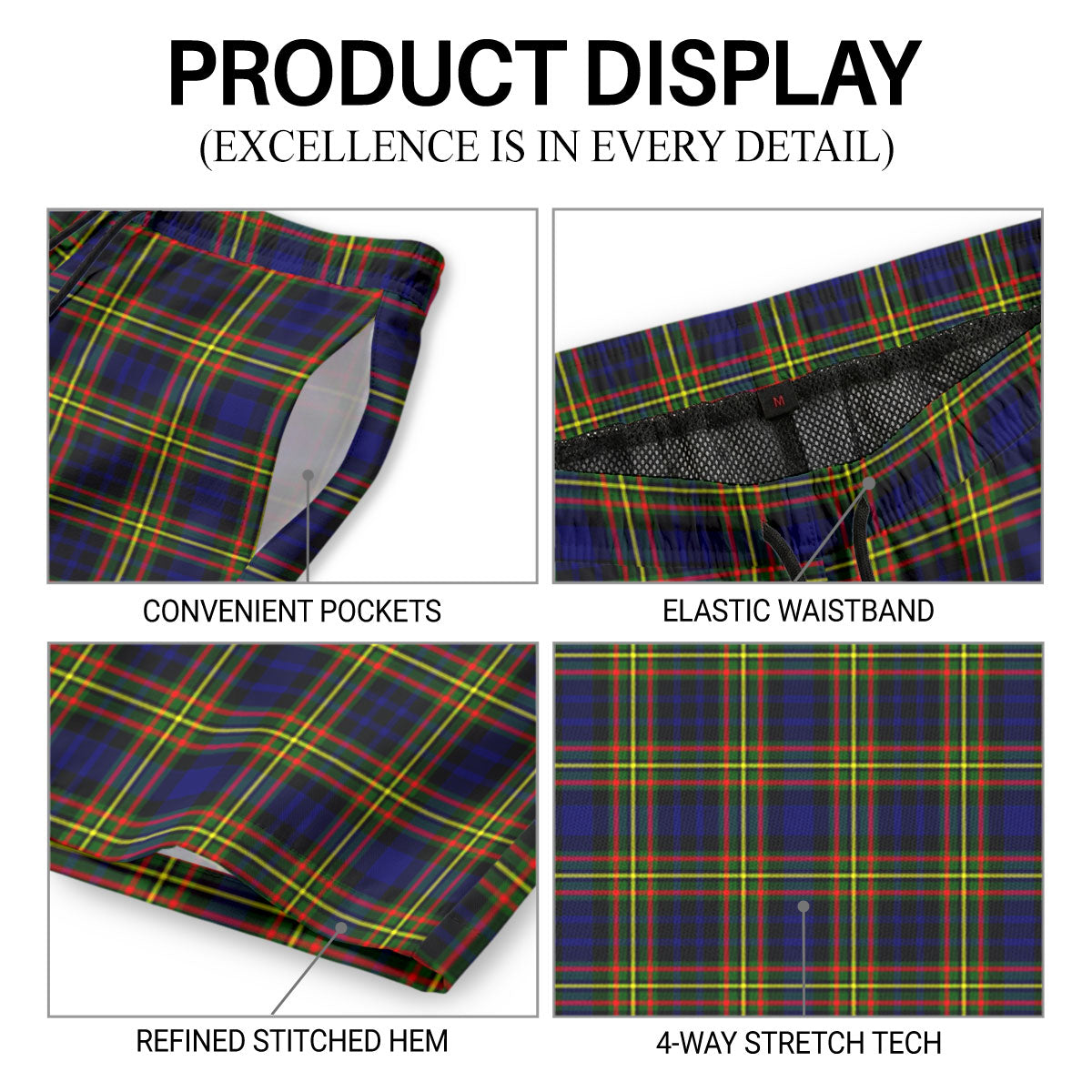 McLellan Modern Tartan Crest Men's Beach Shorts