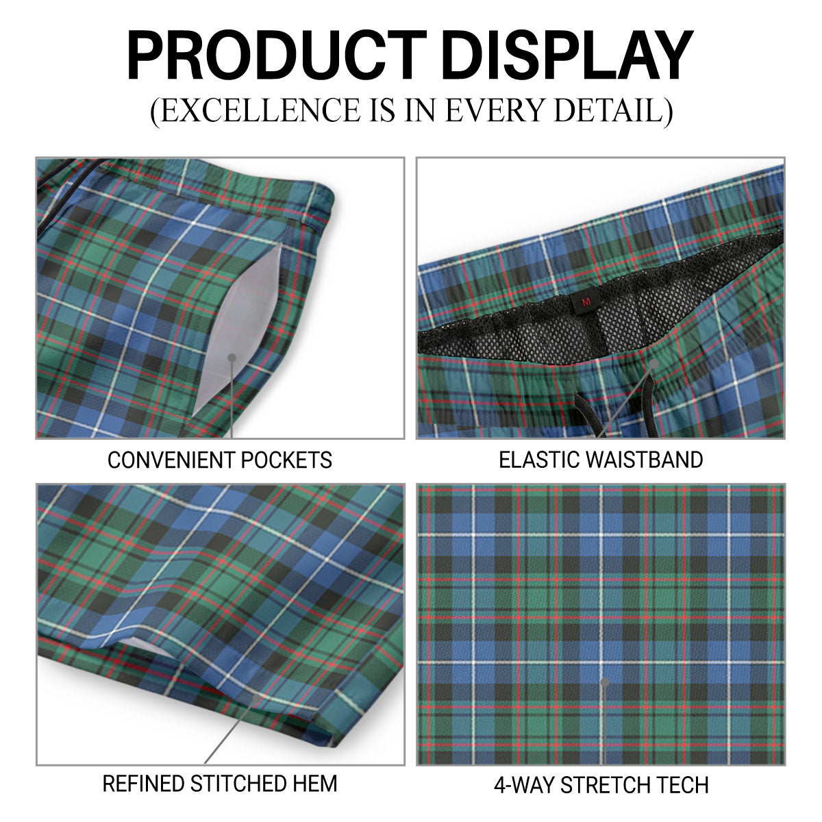 McRae Hunting Ancient Tartan Crest Men's Beach Shorts