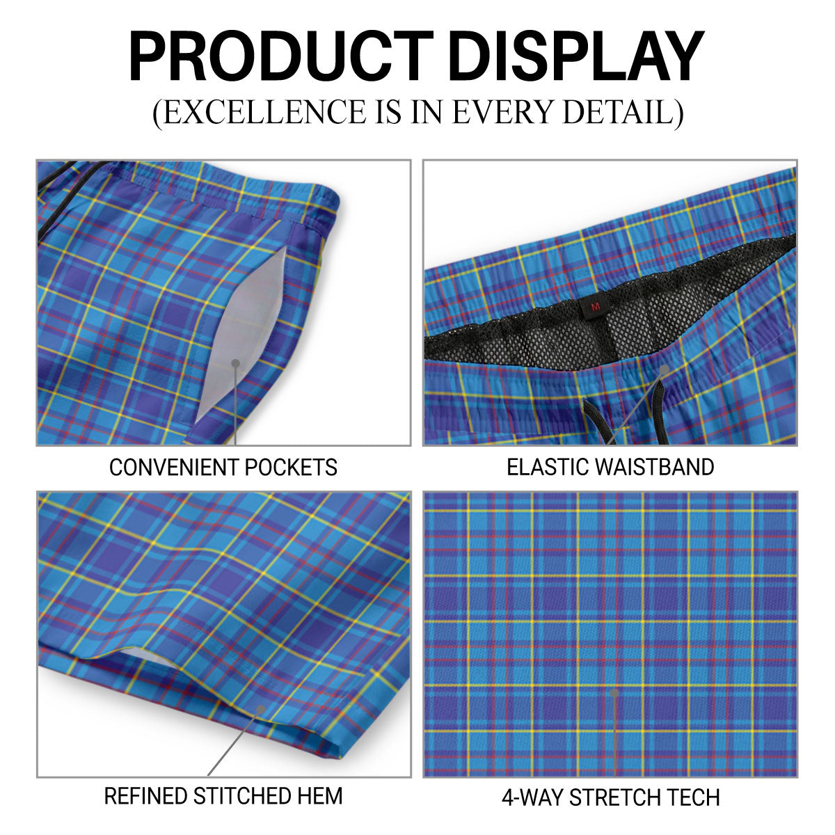 Mercer Modern Tartan Crest Men's Beach Shorts