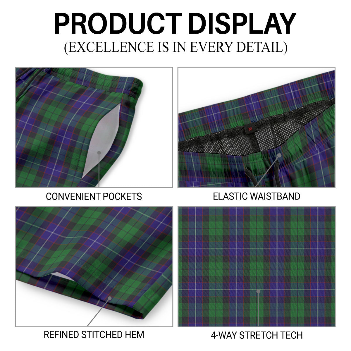 Mitchell Tartan Crest Men's Beach Shorts