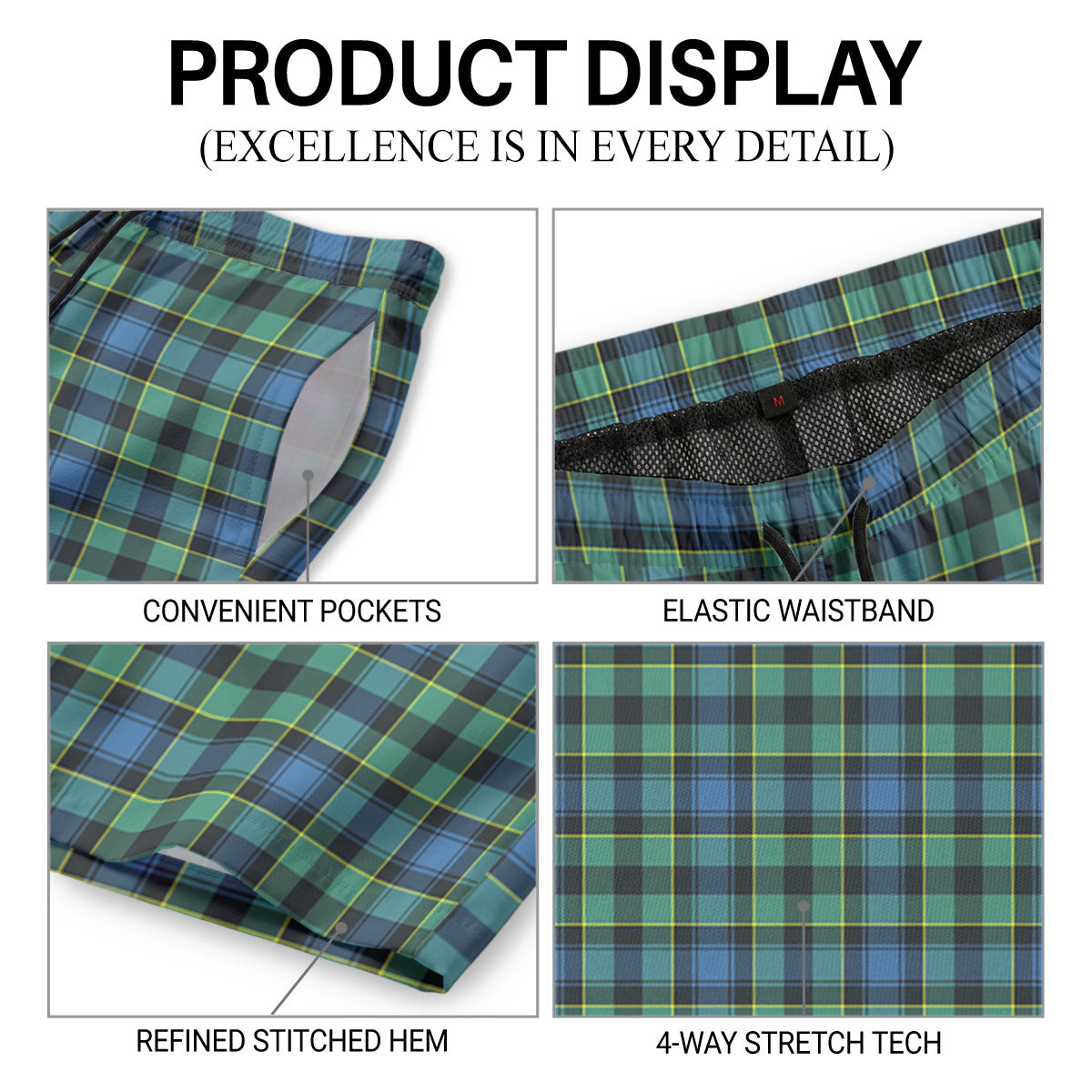 Mowat Ancient Tartan Crest Men's Beach Shorts