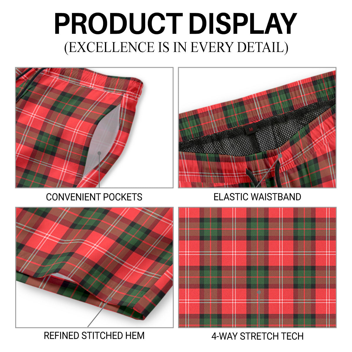 Nesbitt Modern Tartan Crest Men's Beach Shorts