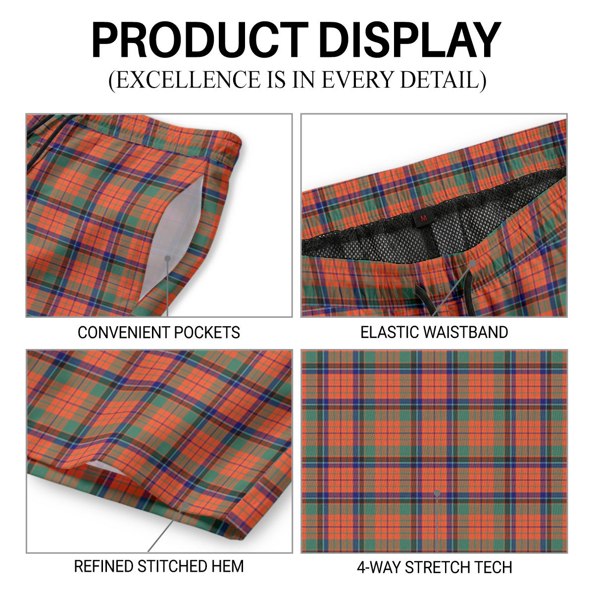 Nicolson Ancient Tartan Crest Men's Beach Shorts