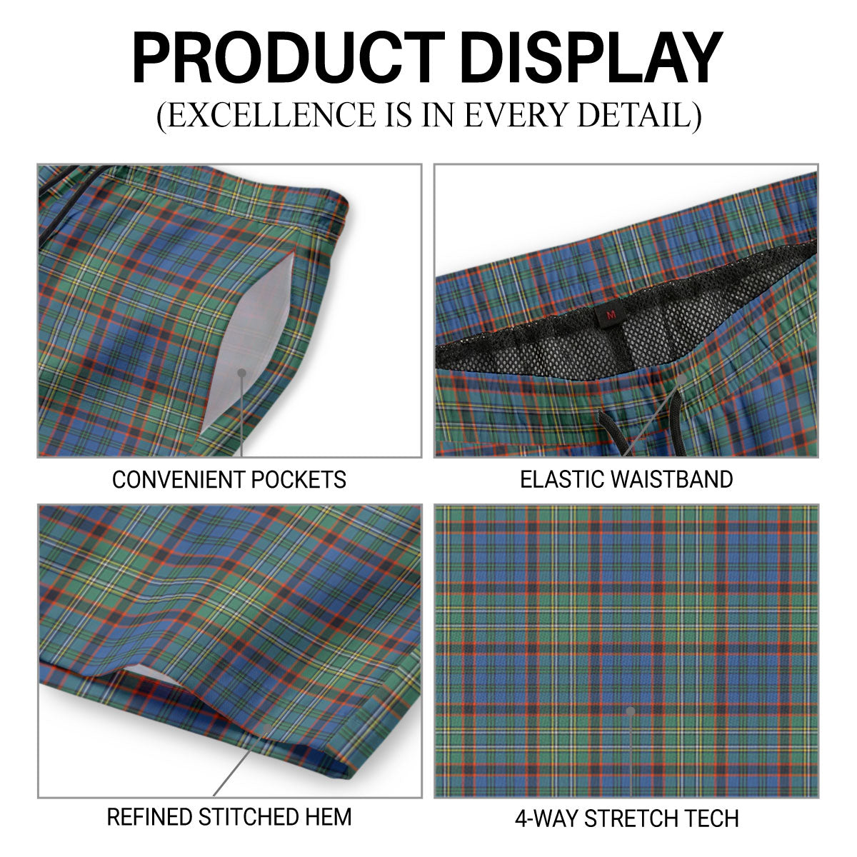 Nicolson Hunting Ancient Tartan Crest Men's Beach Shorts