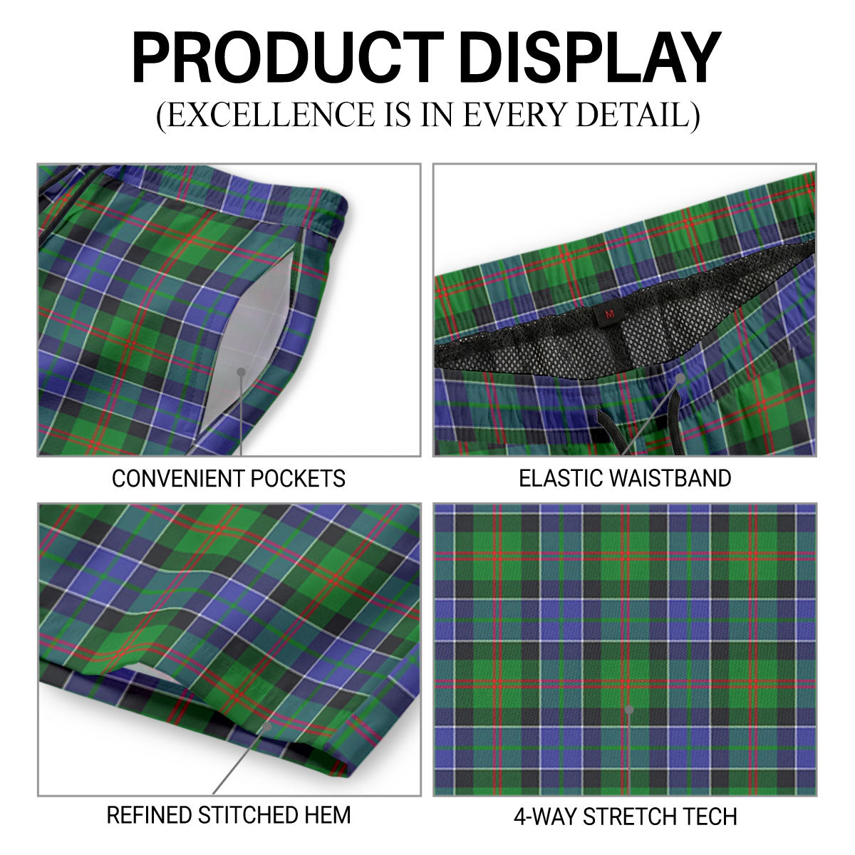 Paterson Tartan Crest Men's Beach Shorts