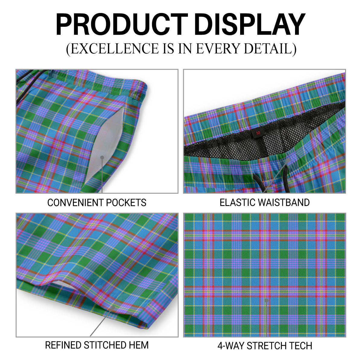 Pitcairn Hunting Tartan Crest Men's Beach Shorts