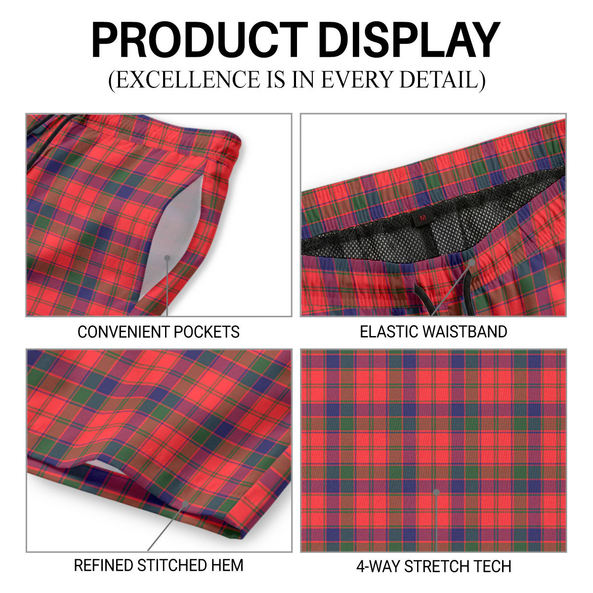 Reid Modern Tartan Crest Men's Beach Shorts