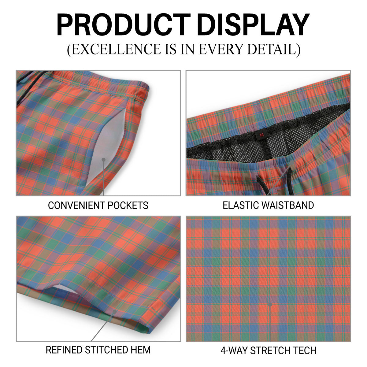 Robertson Ancient Tartan Crest Men's Beach Shorts