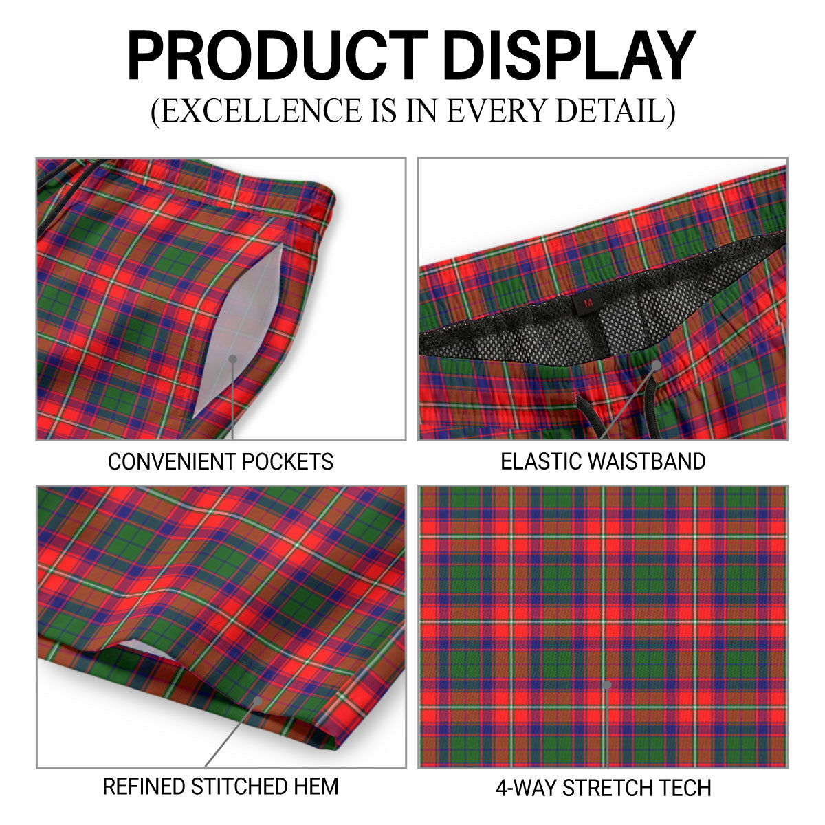 Roxburgh District Tartan Crest Men's Beach Shorts