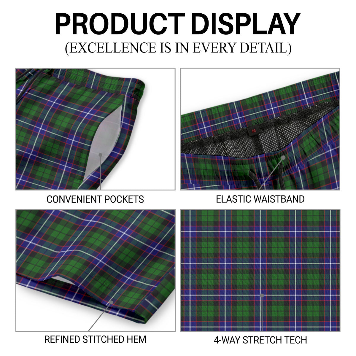 Russell Modern Tartan Crest Men's Beach Shorts