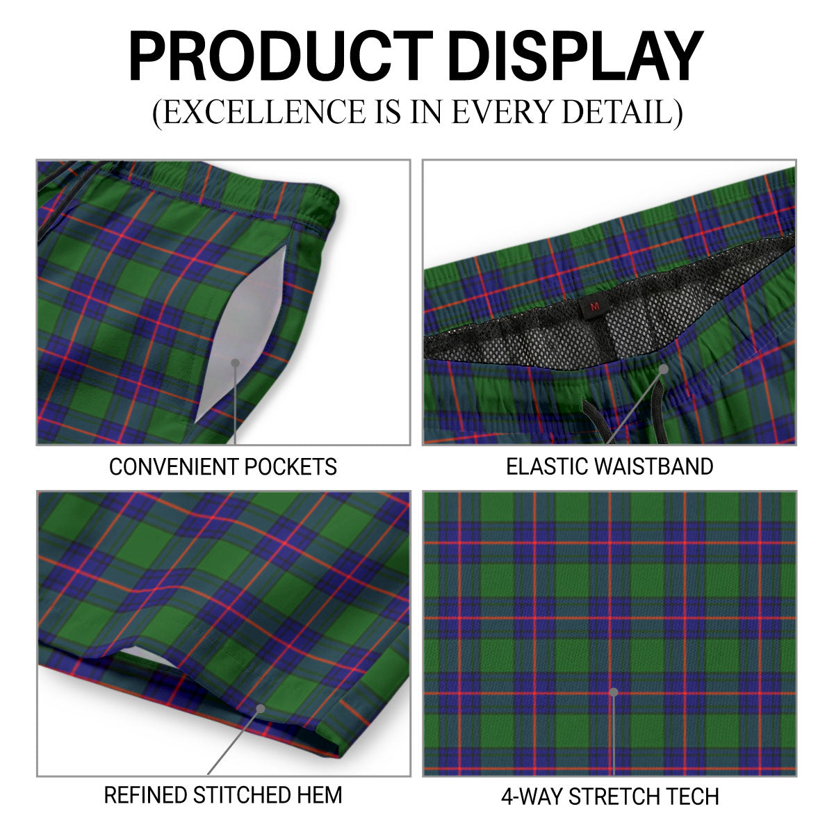 Shaw Modern Tartan Crest Men's Beach Shorts