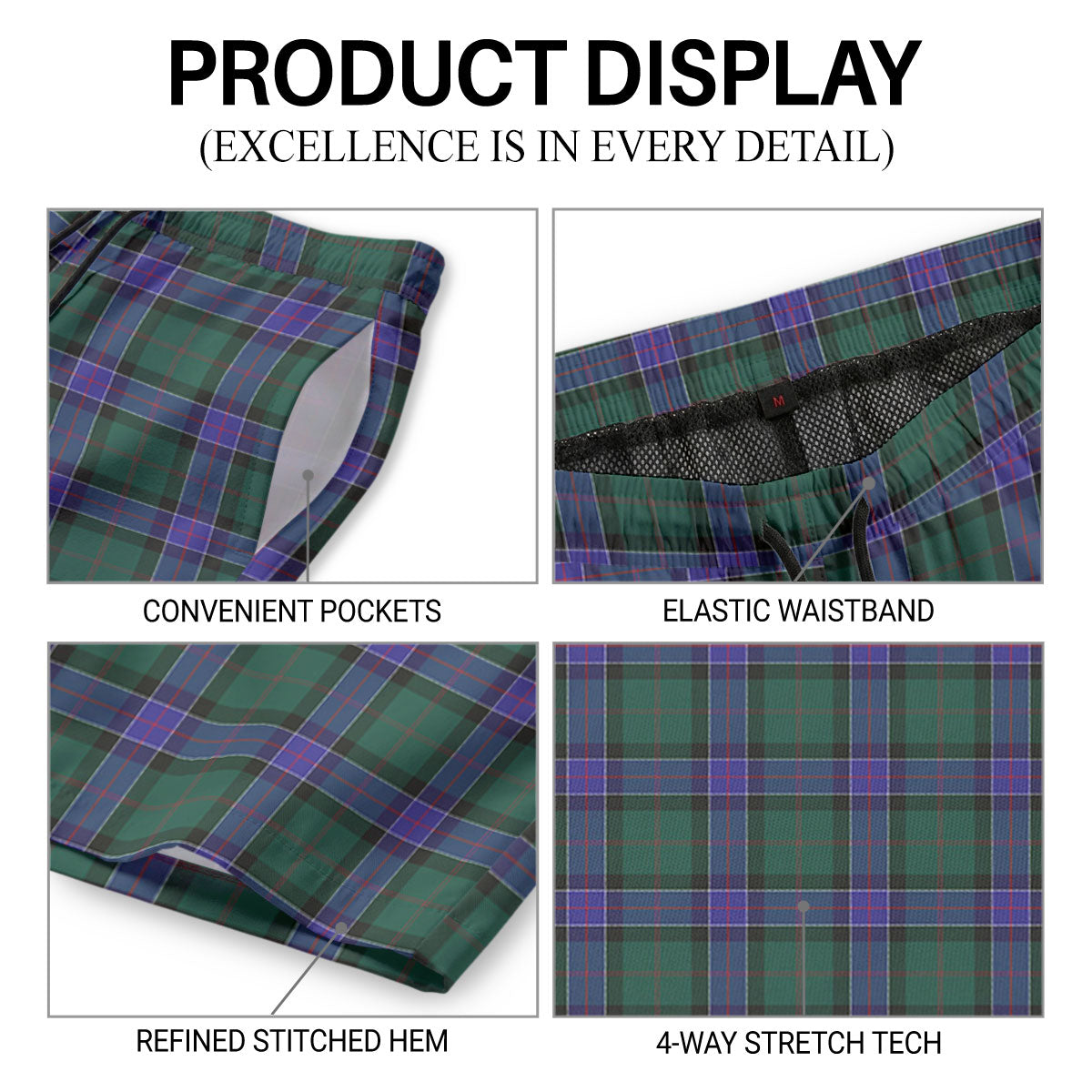 Sinclair Hunting Modern Tartan Crest Men's Beach Shorts