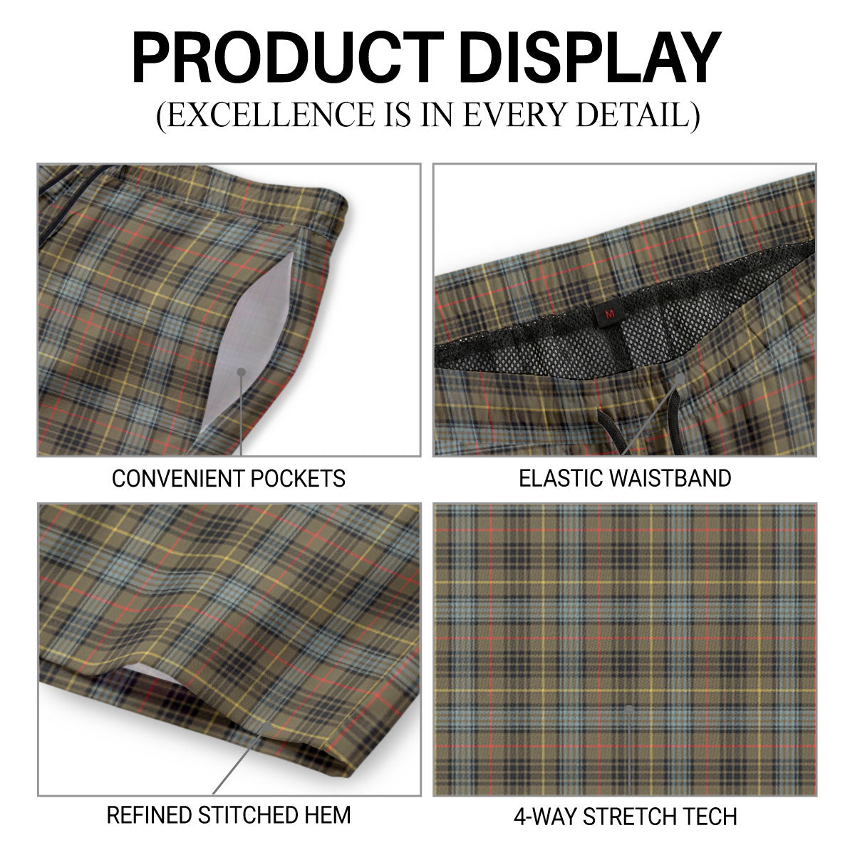 Stewart Hunting Weathered Tartan Crest Men's Beach Shorts