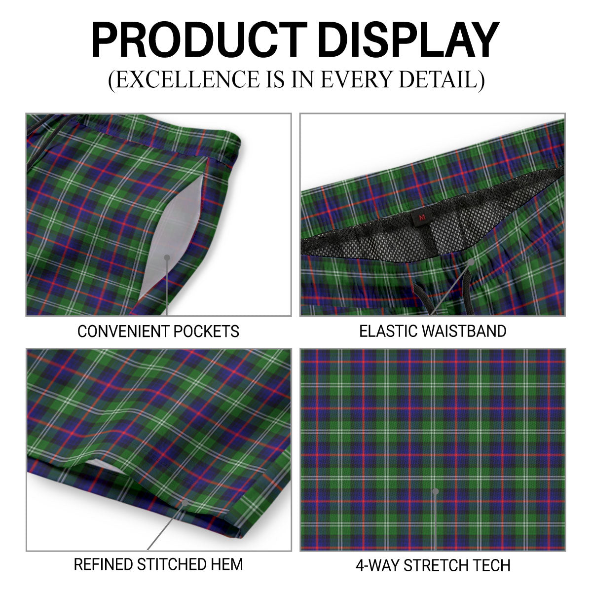 Sutherland Modern Tartan Crest Men's Beach Shorts