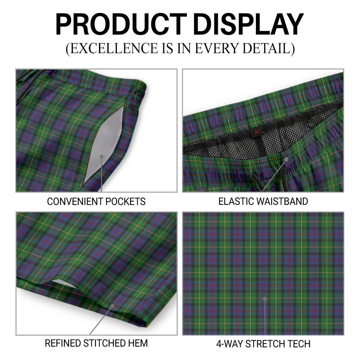 Tait Tartan Crest Men's Beach Shorts