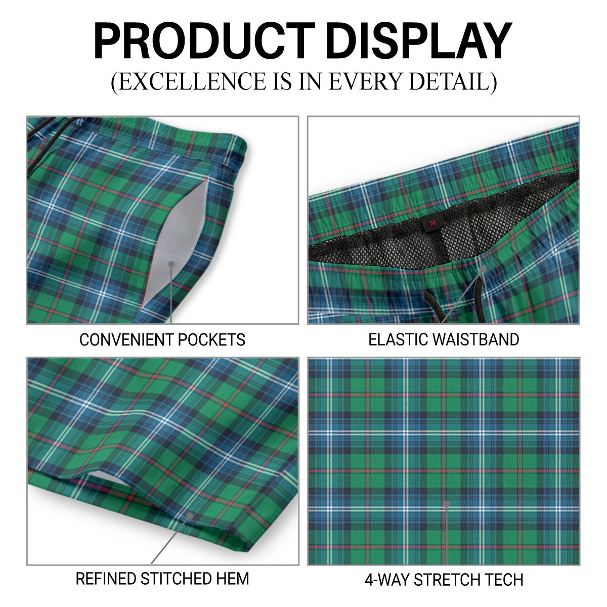 Urquhart Ancient Tartan Crest Men's Beach Shorts