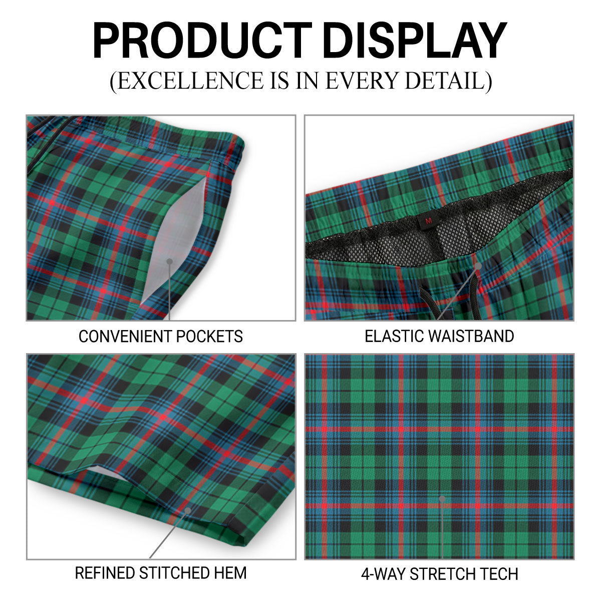 Urquhart Broad Red Ancient Tartan Crest Men's Beach Shorts