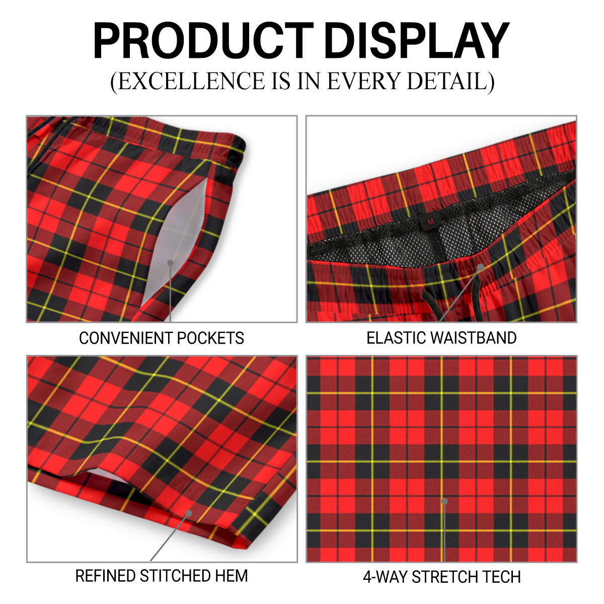 Wallace Hunting Red Tartan Crest Men's Beach Shorts