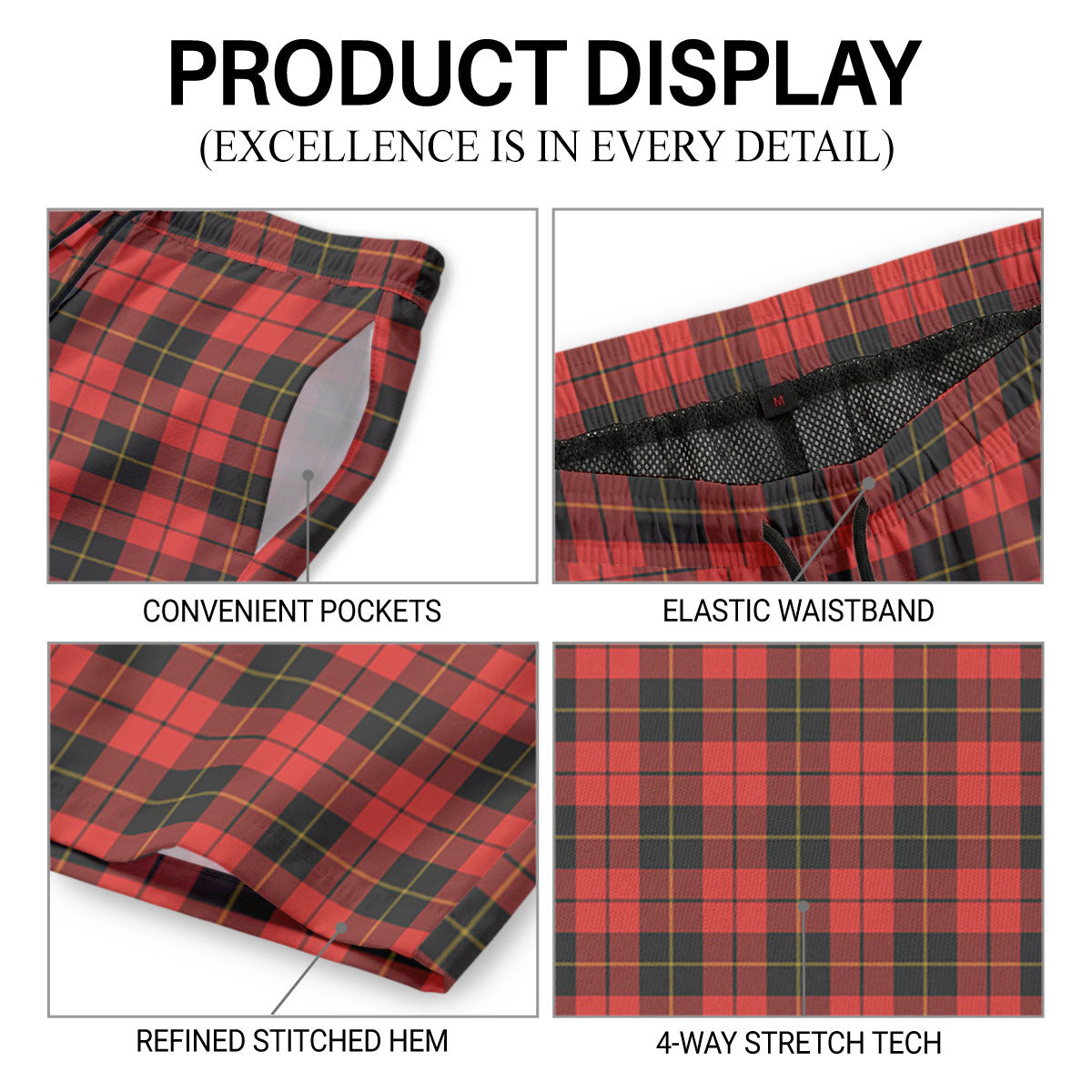 Wallace Weathered Tartan Crest Men's Beach Shorts