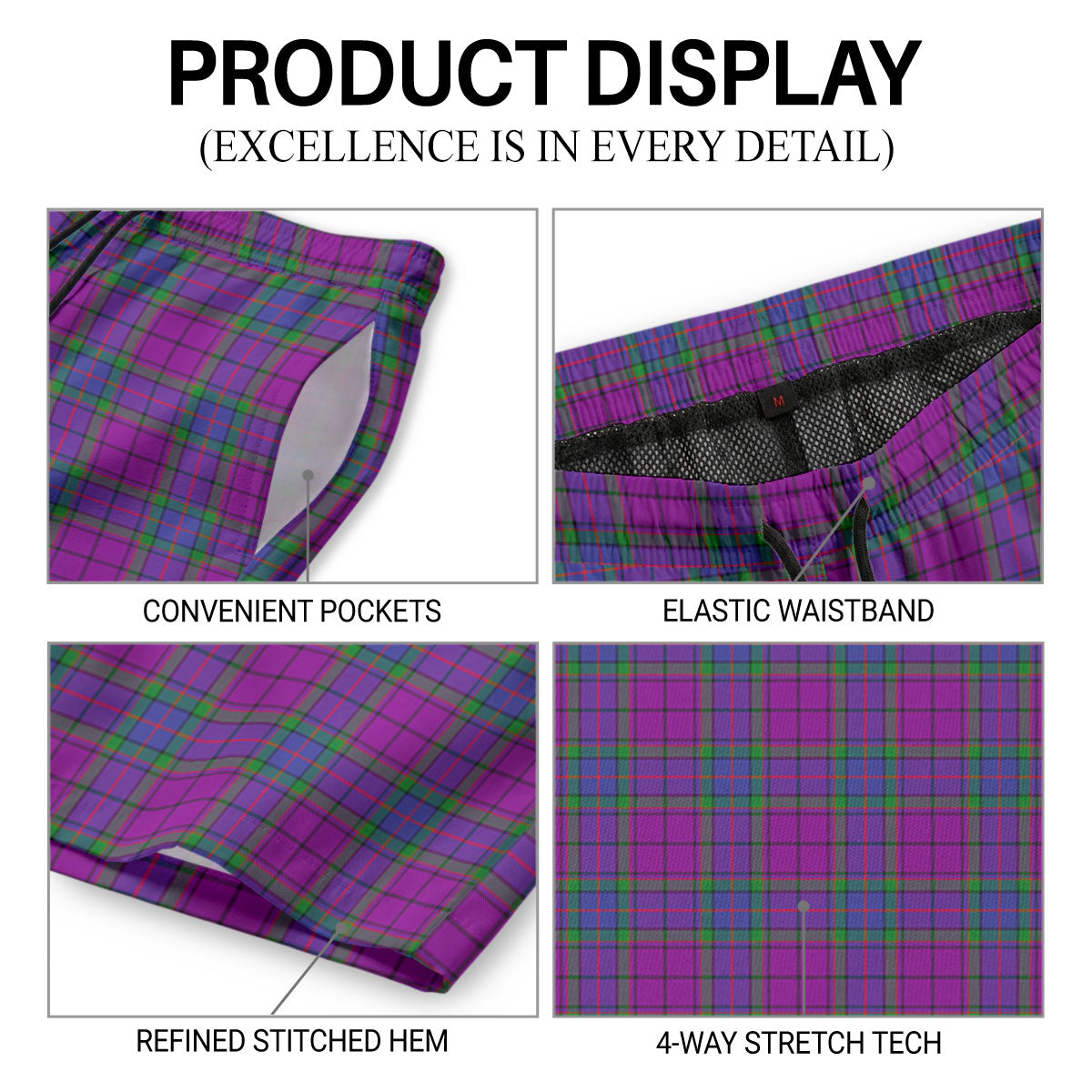 Wardlaw Modern Tartan Crest Men's Beach Shorts