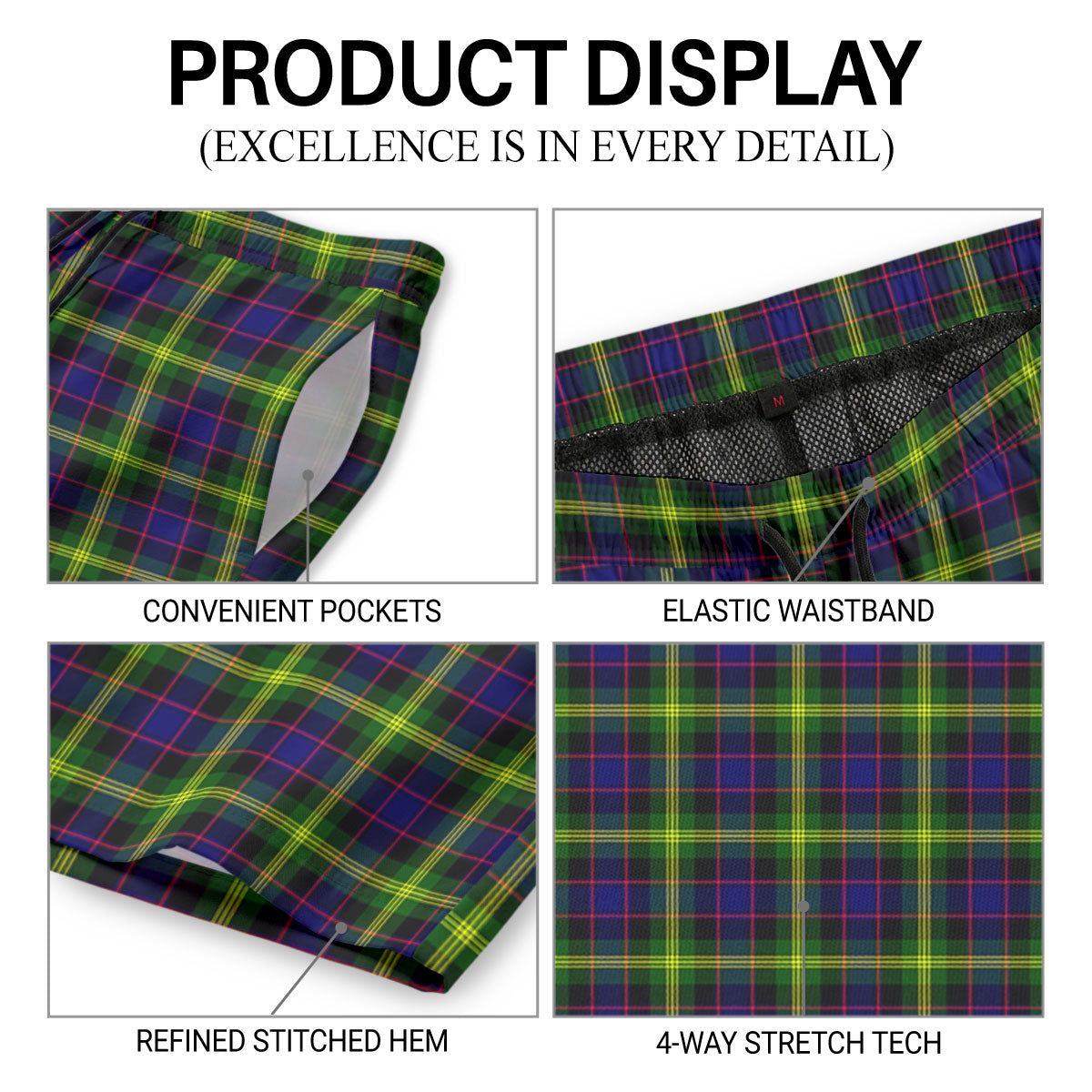 Watson Modern Tartan Crest Men's Beach Shorts
