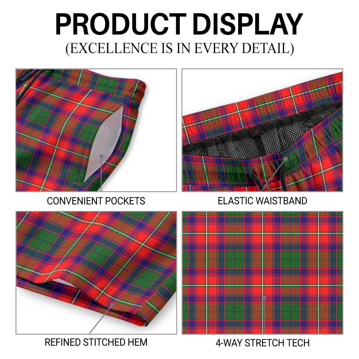 Wauchope (or Waugh) Tartan Crest Men's Beach Shorts