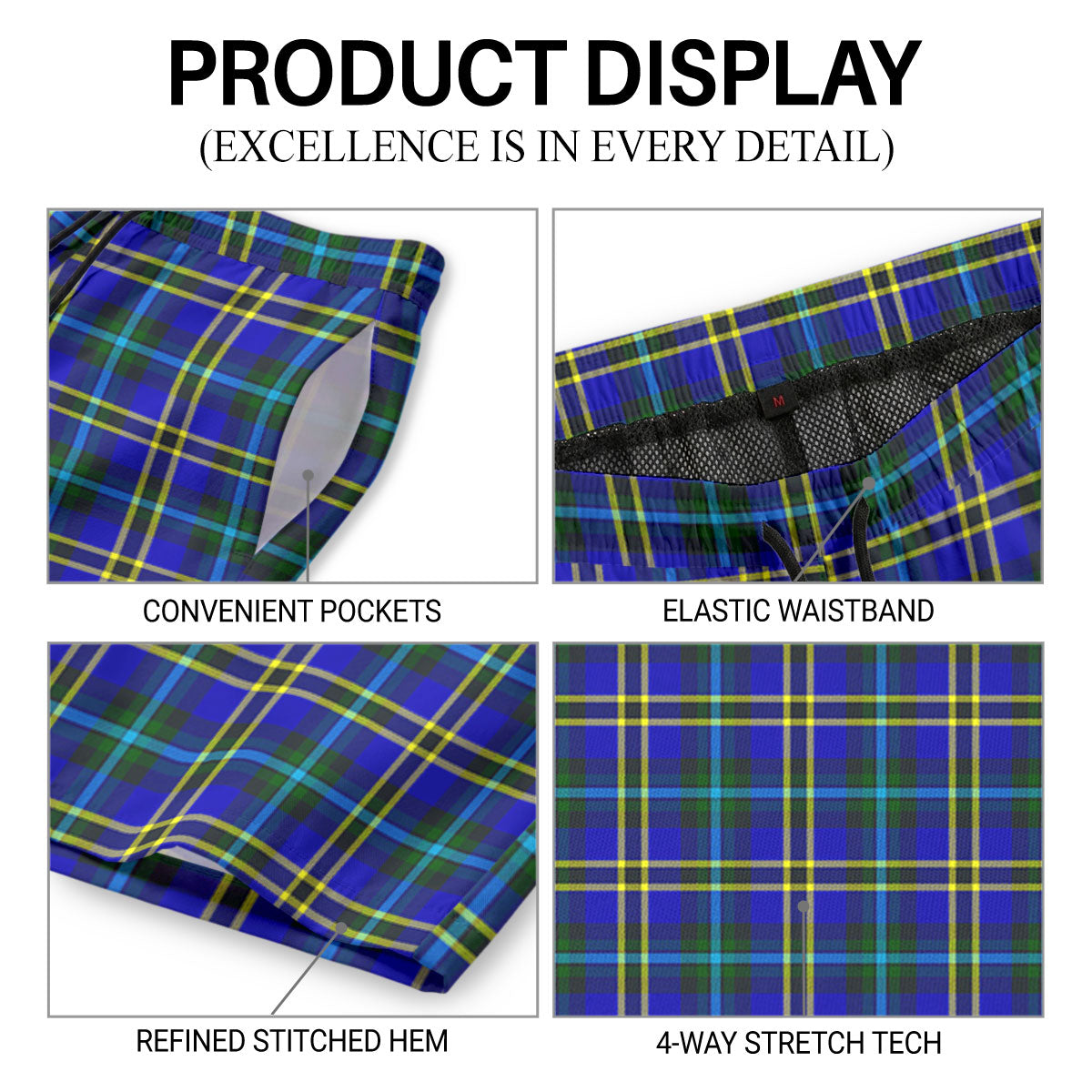 Weir Modern Tartan Crest Men's Beach Shorts