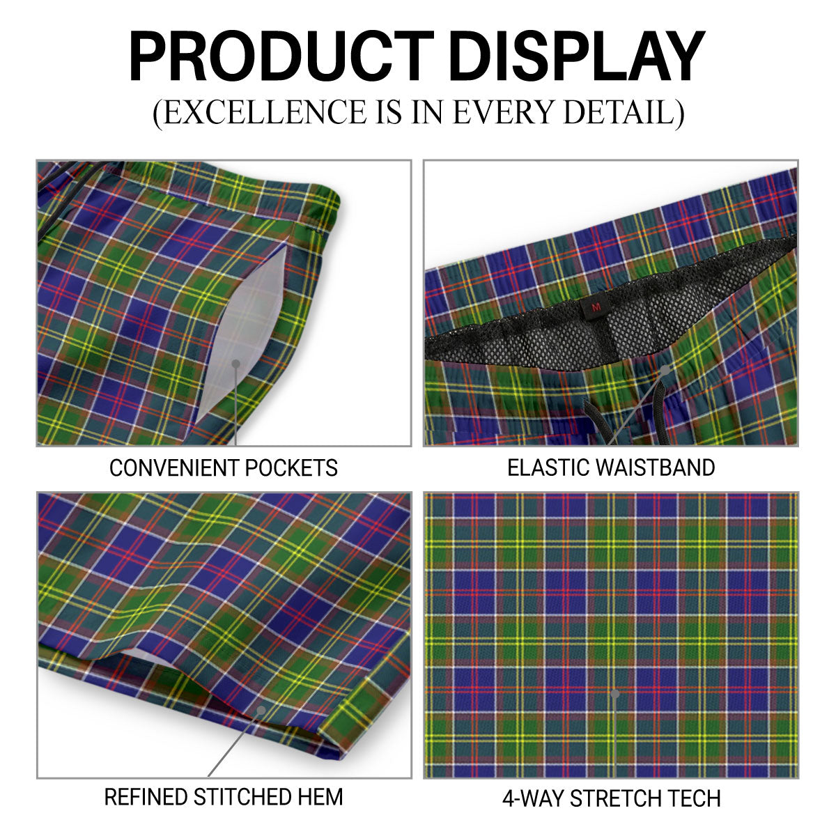 Whiteford Tartan Crest Men's Beach Shorts