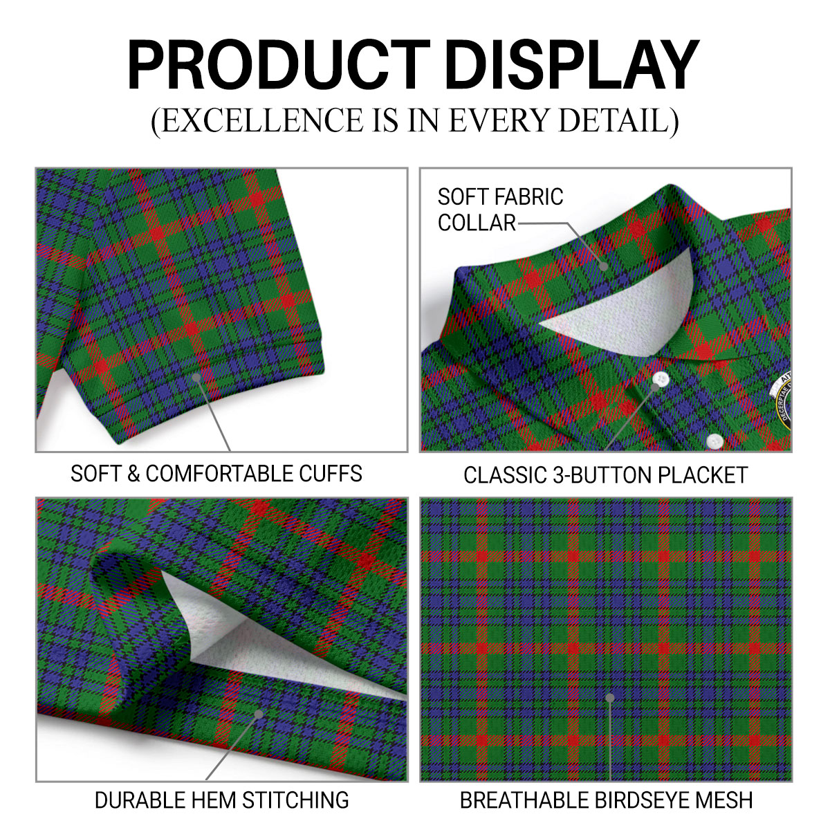Aiton Tartan Crest Birdseye Mesh Polo Shirt