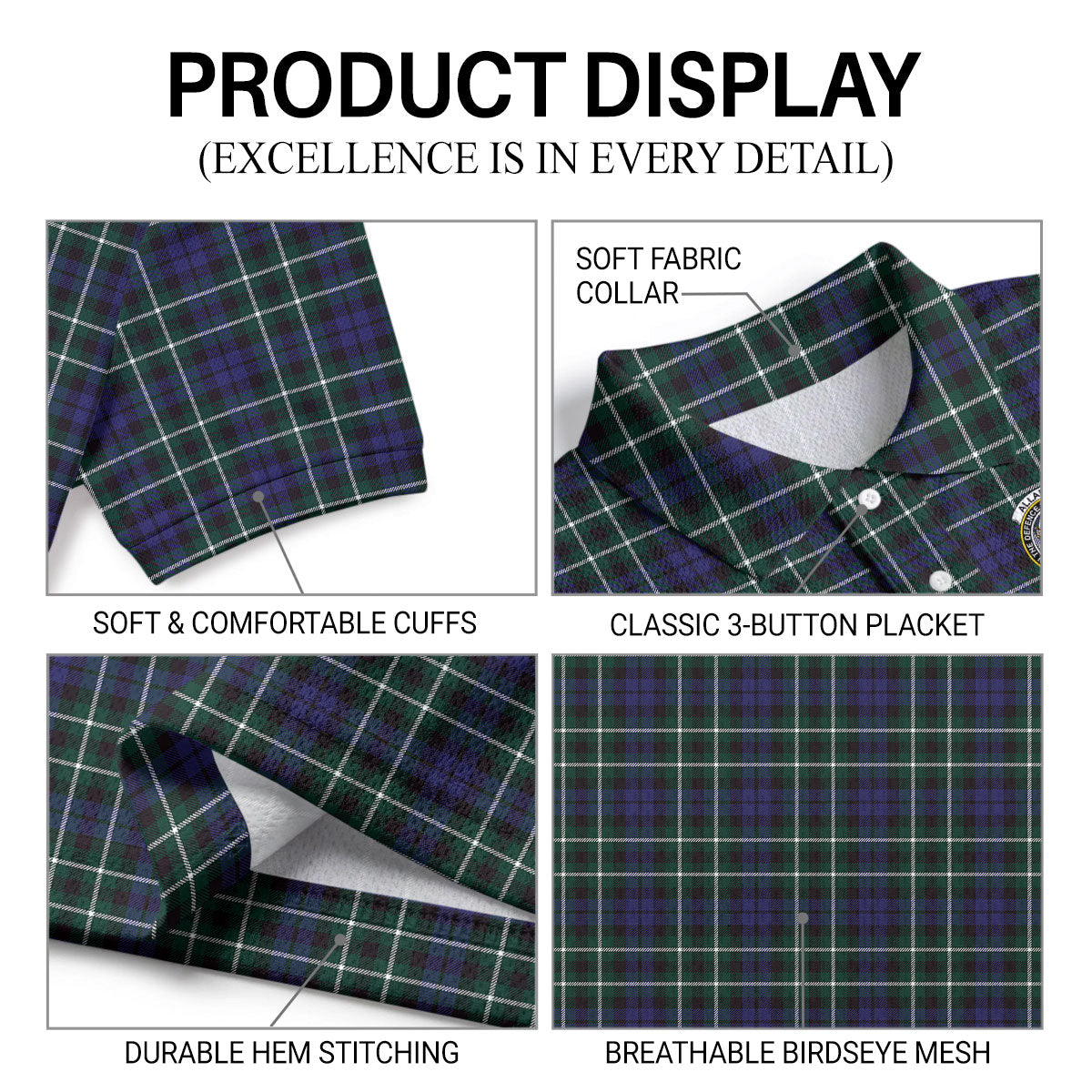 Allardice Tartan Crest Birdseye Mesh Polo Shirt