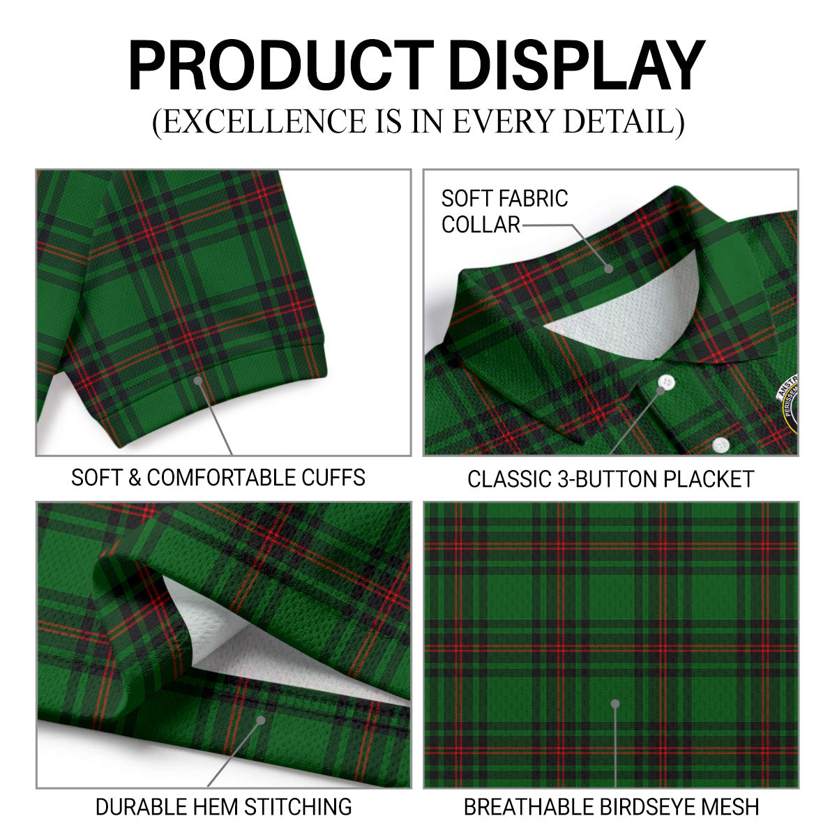 Anstruther Tartan Crest Birdseye Mesh Polo Shirt