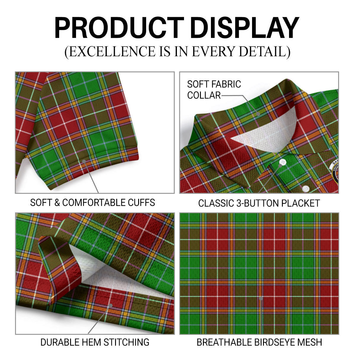Baxter Modern Tartan Crest Birdseye Mesh Polo Shirt