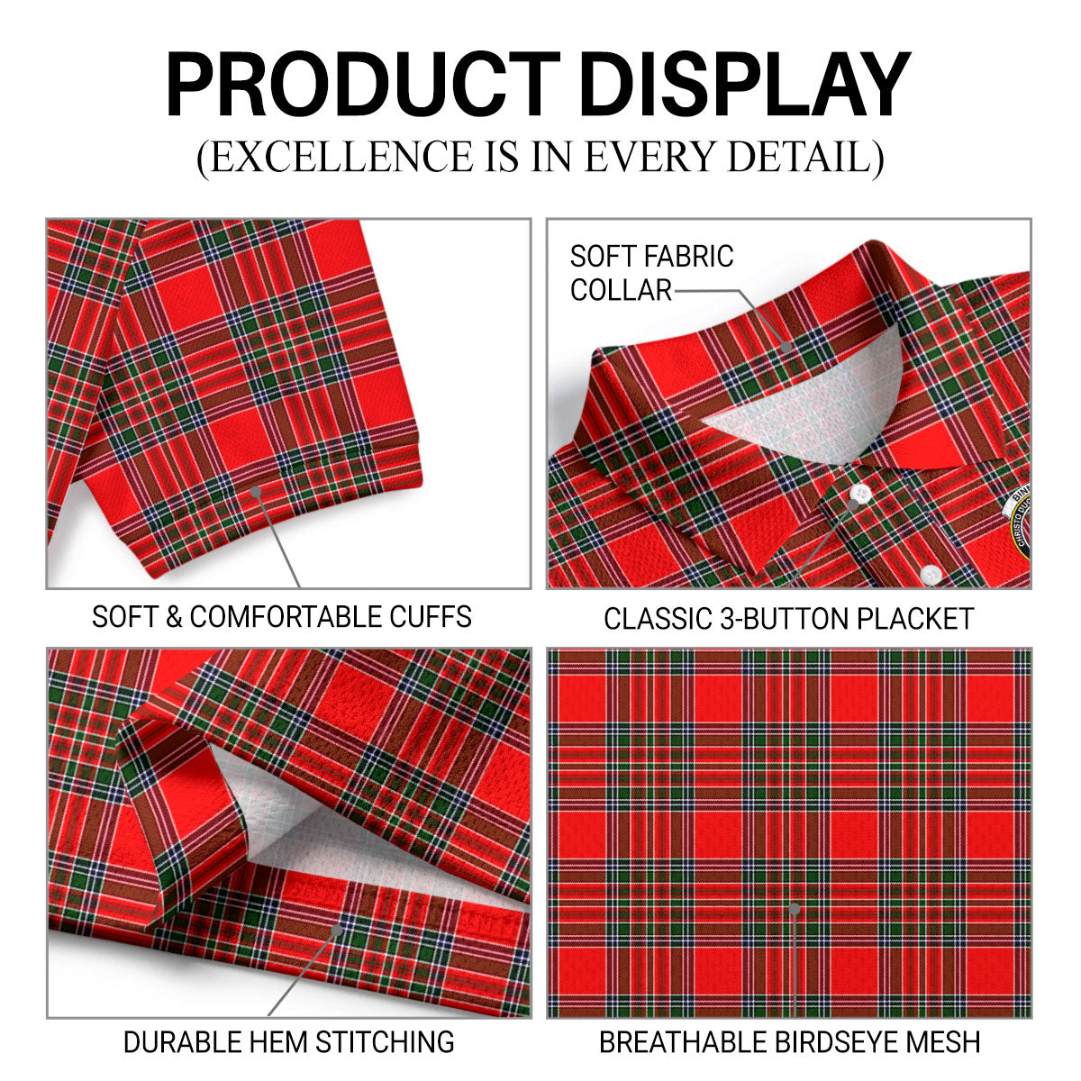 Binning (of Wallifoord) Tartan Crest Birdseye Mesh Polo Shirt