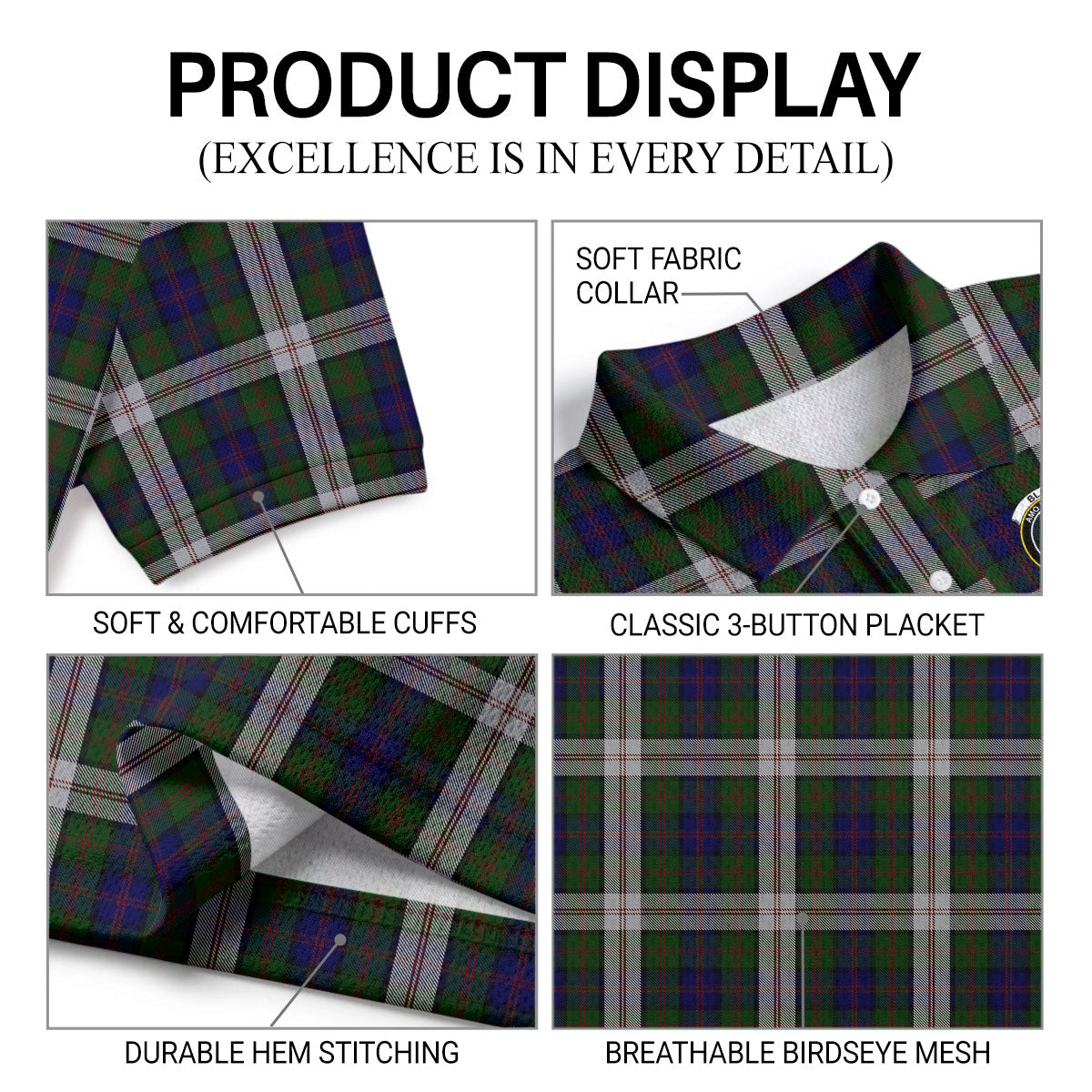 Blair Dress Tartan Crest Birdseye Mesh Polo Shirt
