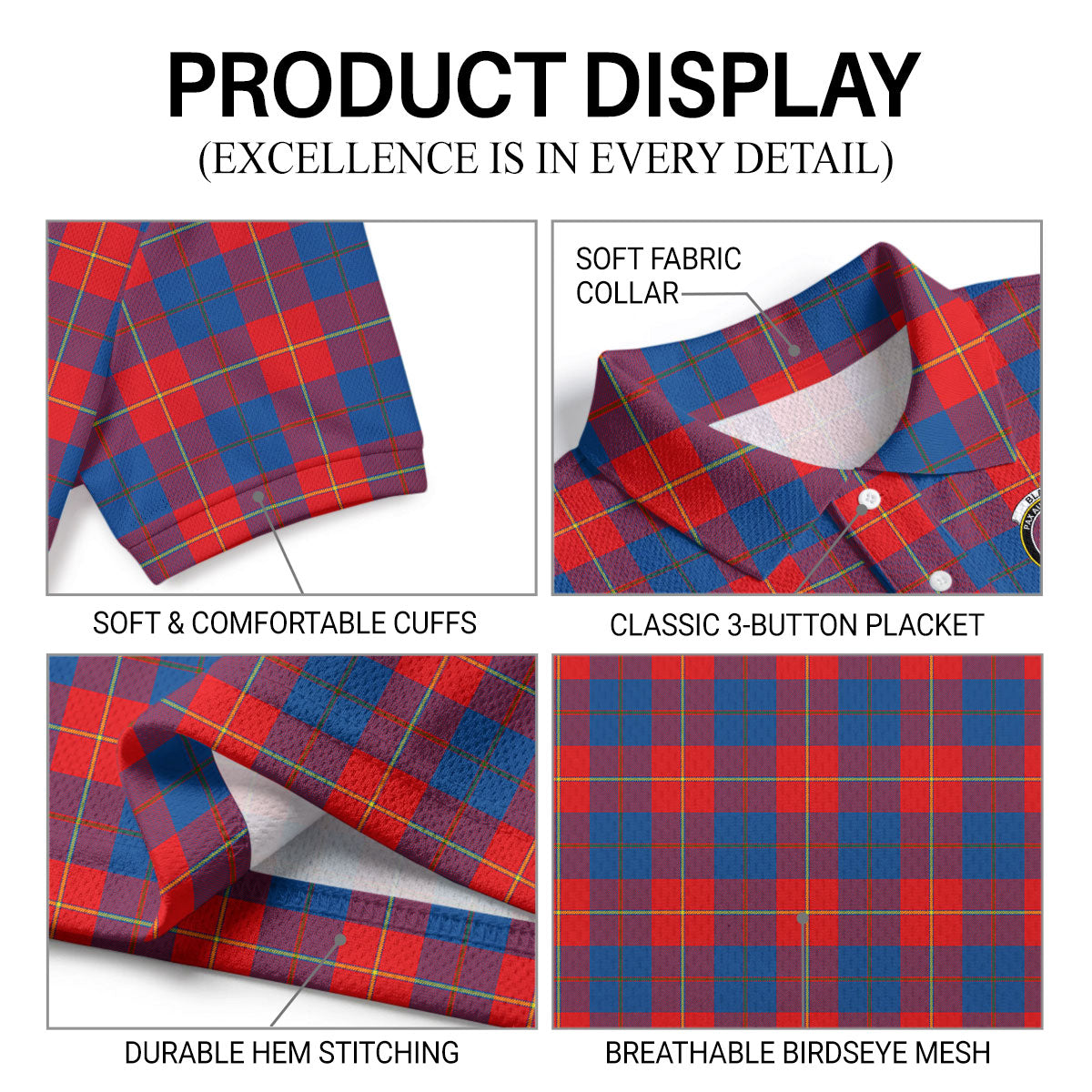 Blane Tartan Crest Birdseye Mesh Polo Shirt
