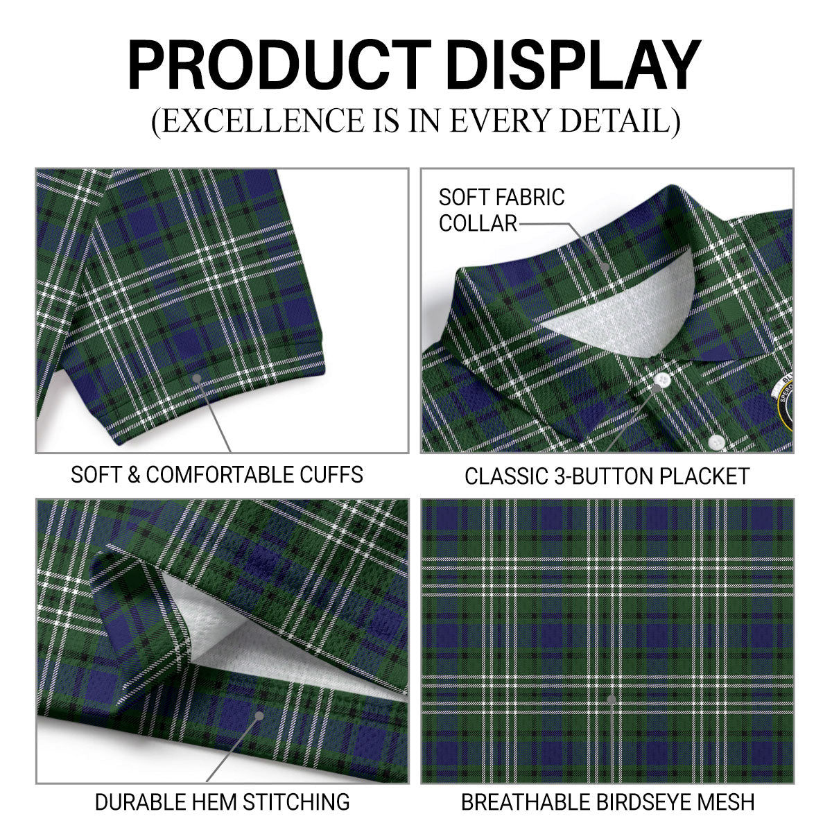Blyth Tartan Crest Birdseye Mesh Polo Shirt