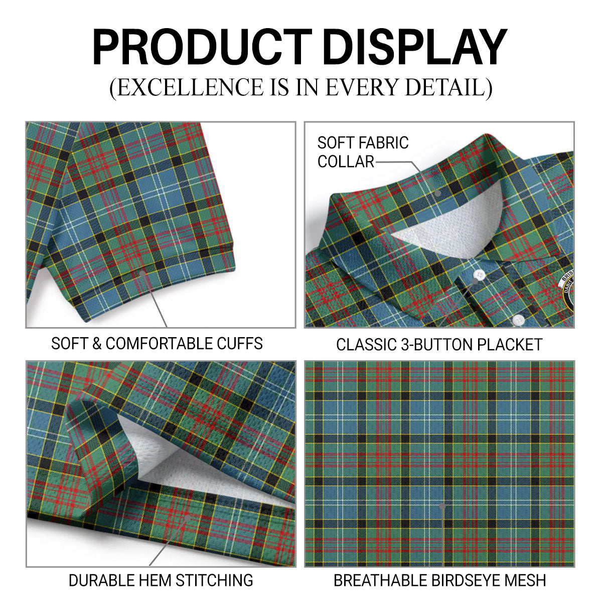Brisbane Tartan Crest Birdseye Mesh Polo Shirt