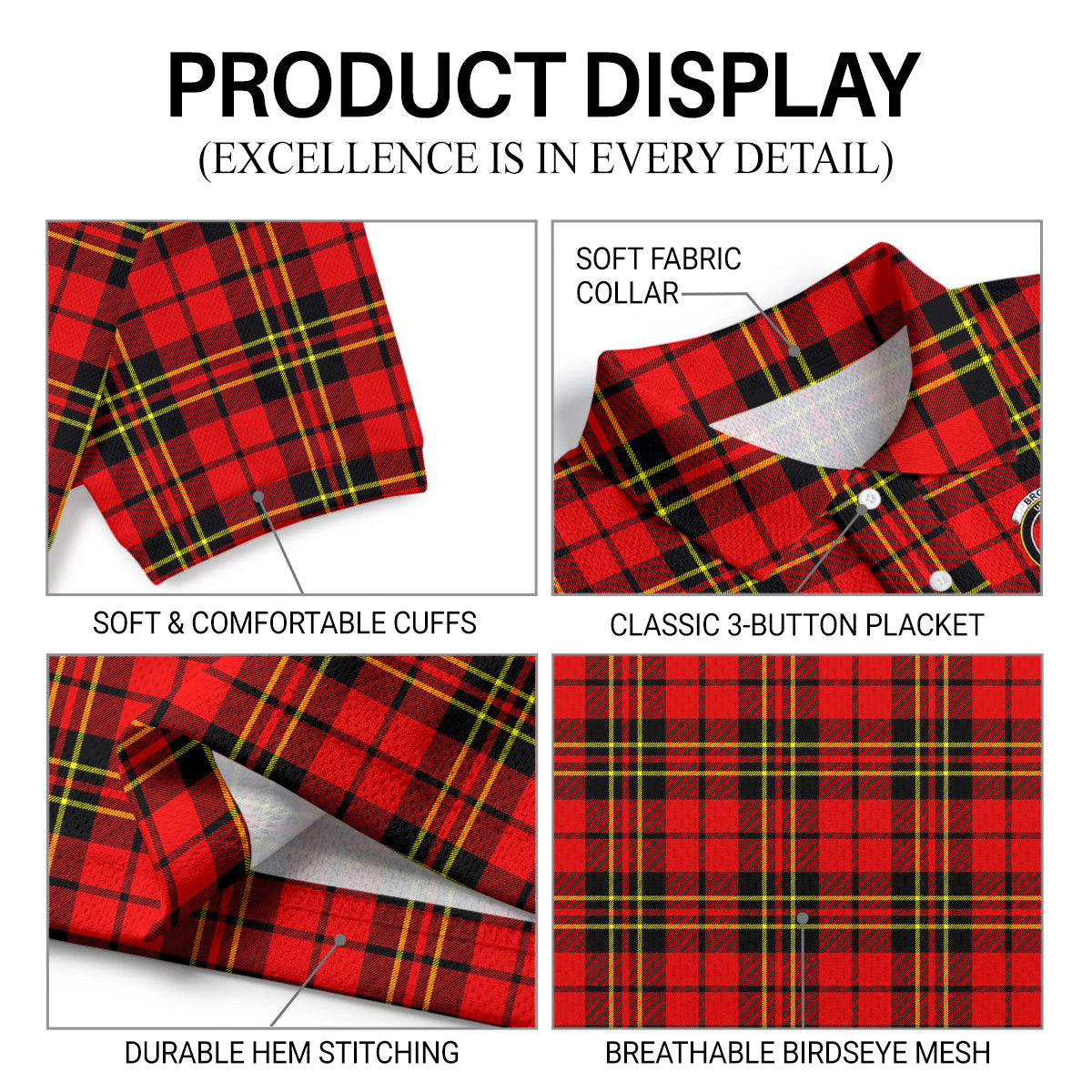 Brodie Modern Tartan Crest Birdseye Mesh Polo Shirt