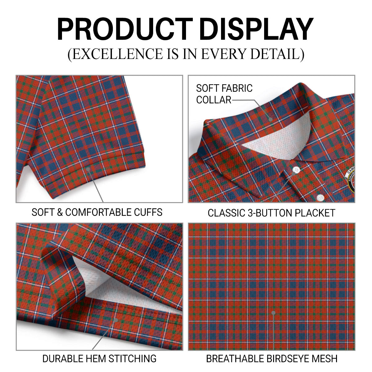 Cameron of Lochiel Ancient Tartan Crest Birdseye Mesh Polo Shirt