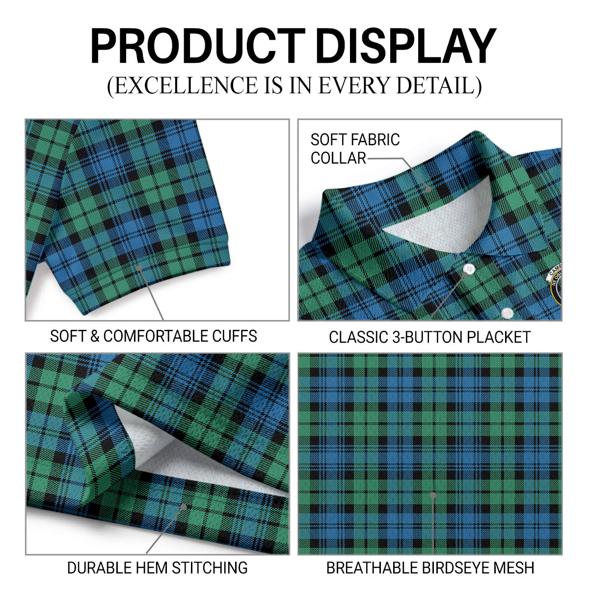 Campbell Ancient 01 Tartan Crest Birdseye Mesh Polo Shirt