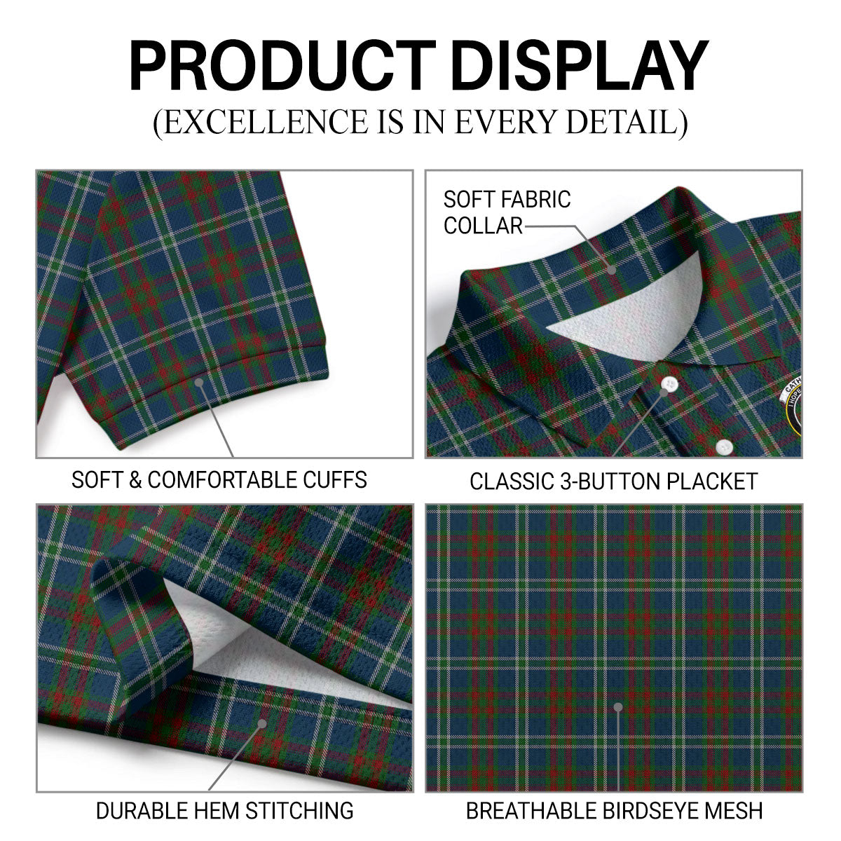 Cathcart Tartan Crest Birdseye Mesh Polo Shirt