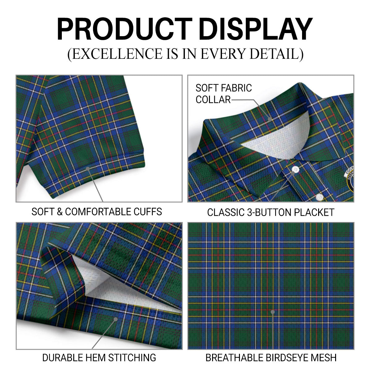 Cockburn Ancient Tartan Crest Birdseye Mesh Polo Shirt