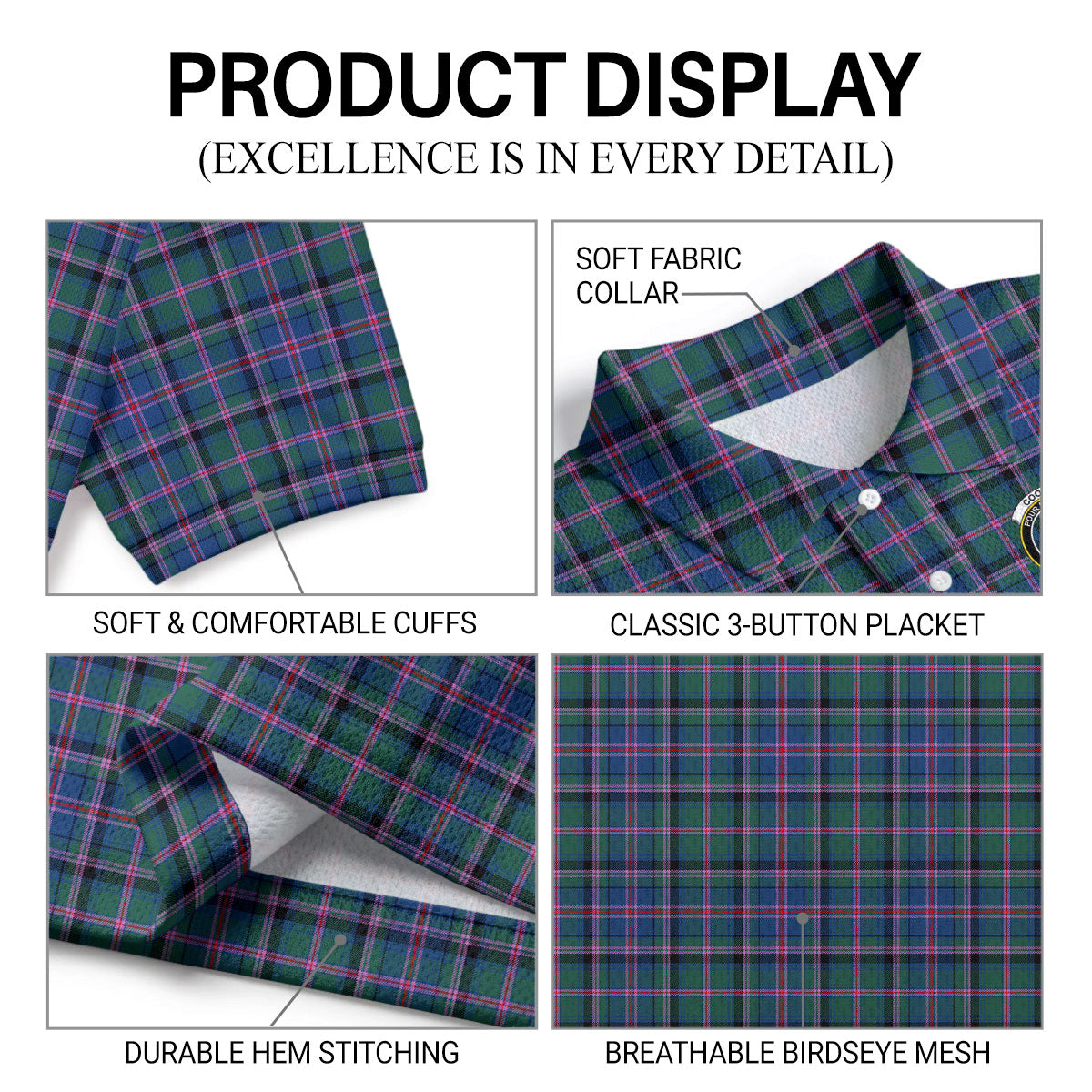 Cooper Ancient Tartan Crest Birdseye Mesh Polo Shirt
