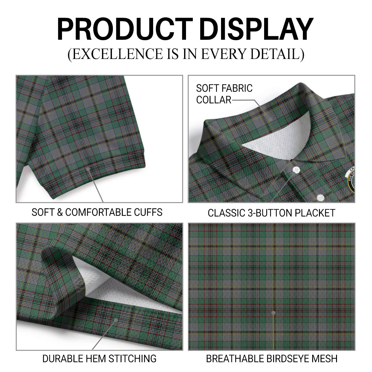 Craig Tartan Crest Birdseye Mesh Polo Shirt