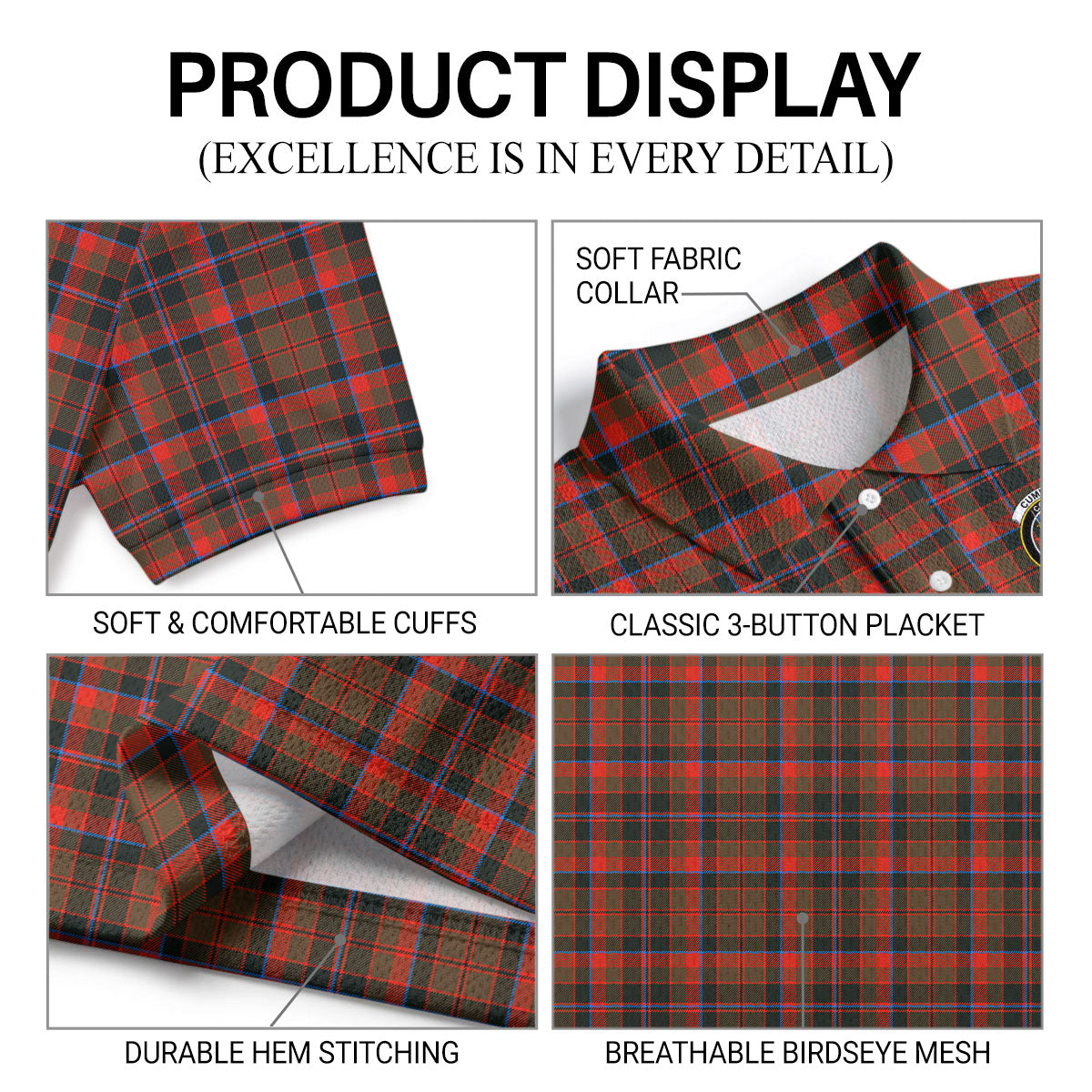 Cumming Hunting Weathered Tartan Crest Birdseye Mesh Polo Shirt