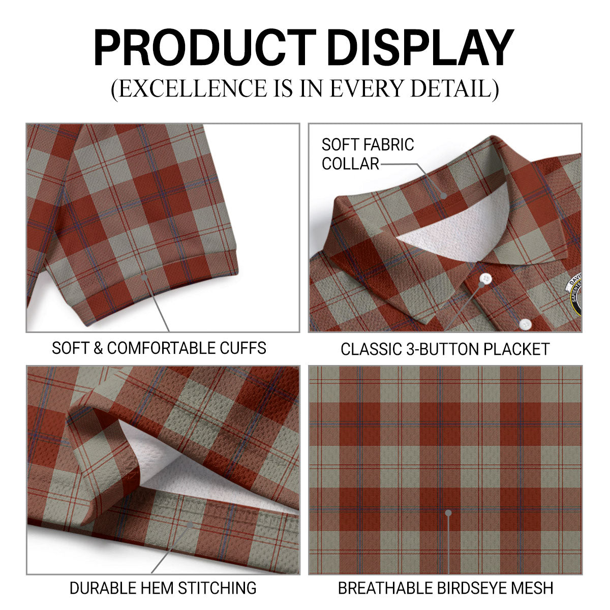Davidson Dress Dancers Tartan Crest Birdseye Mesh Polo Shirt
