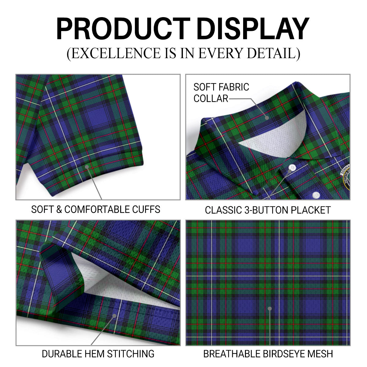 Donnachaidh Tartan Crest Birdseye Mesh Polo Shirt