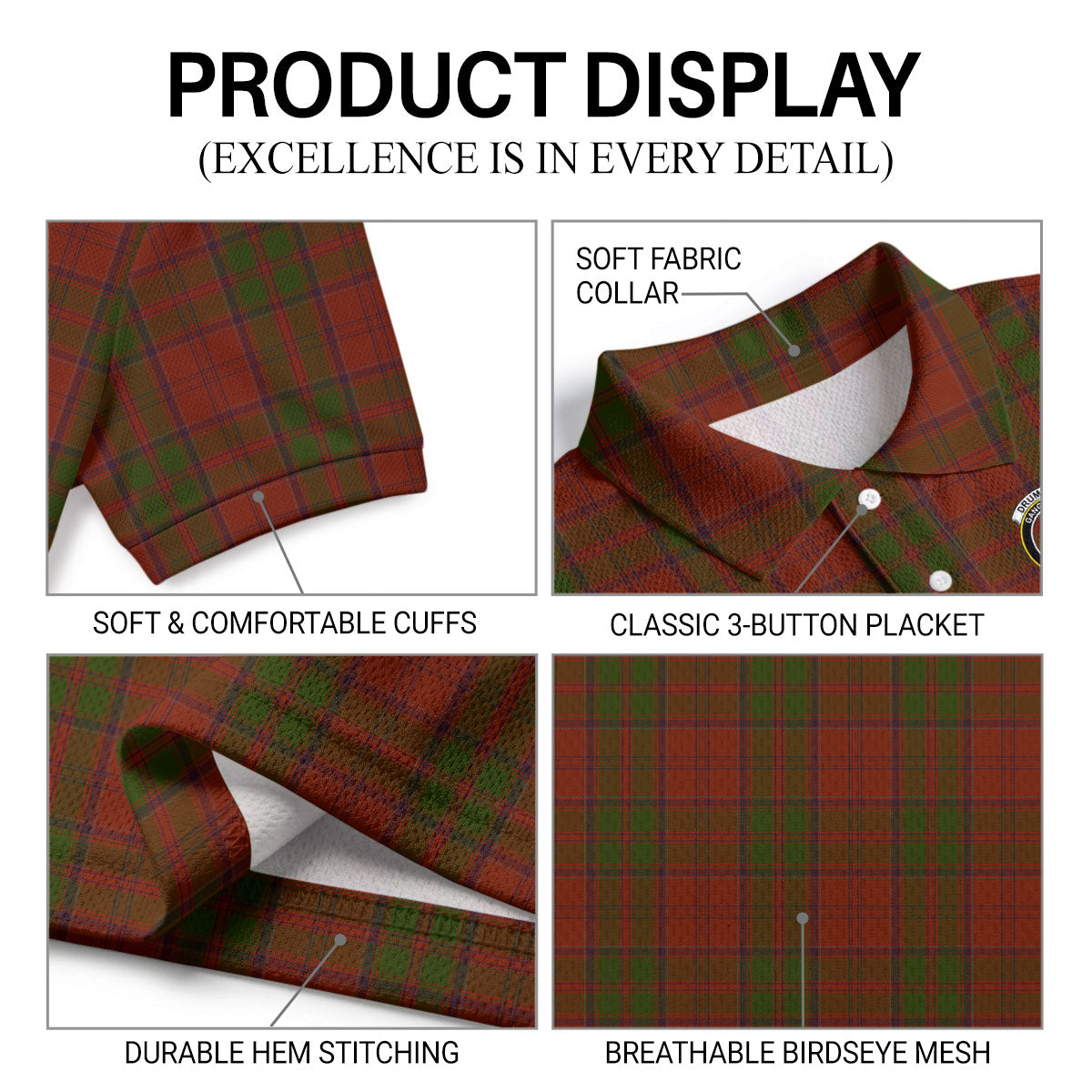 Drummond Clan Tartan Crest Birdseye Mesh Polo Shirt