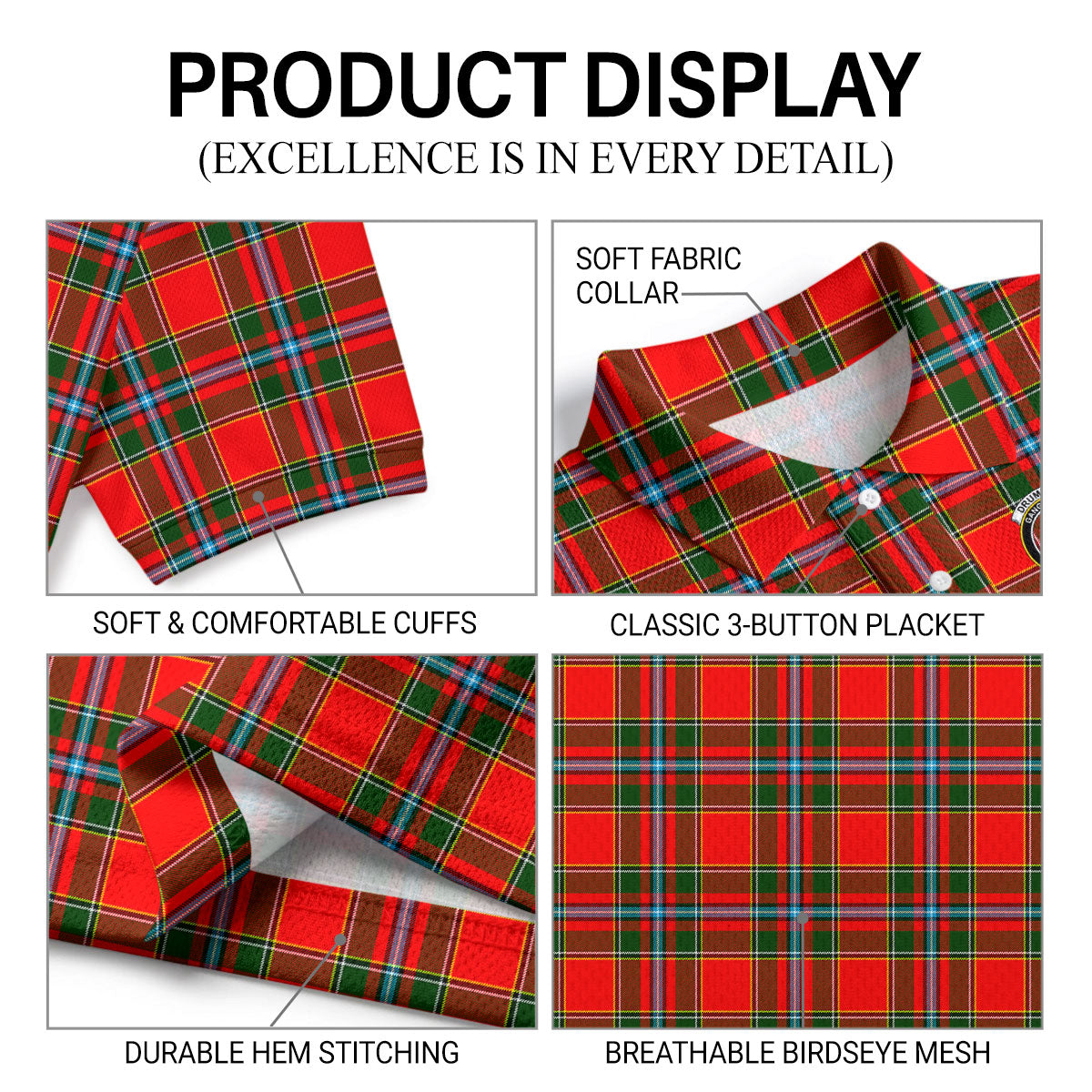 Drummond of Perth Tartan Crest Birdseye Mesh Polo Shirt