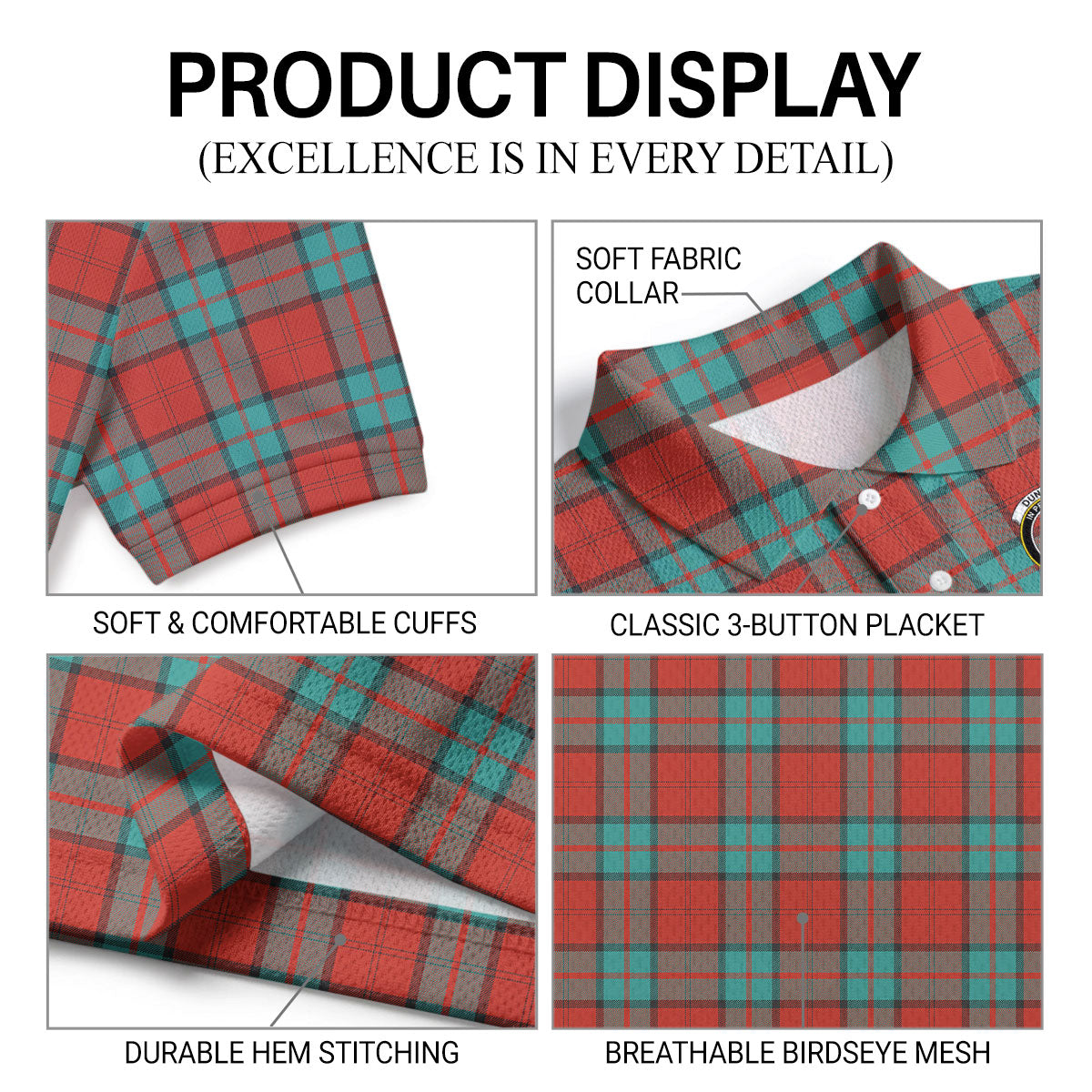 Dunbar Ancient Tartan Crest Birdseye Mesh Polo Shirt